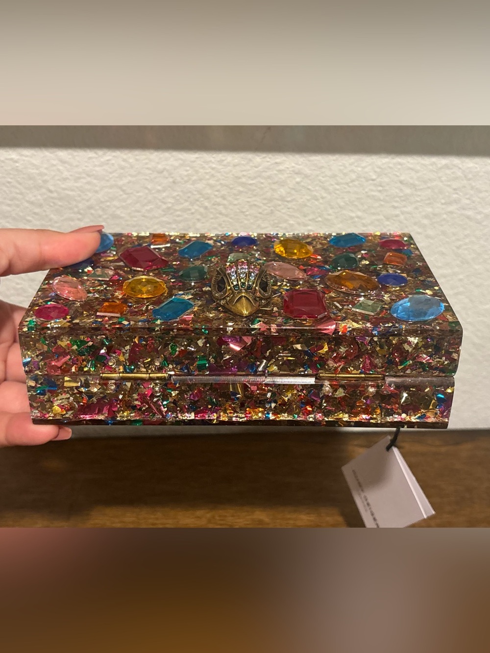 Kurt Geiger Multicolor Jeweled Box Clutch with Crossbody Strap - Picture 4 of 10